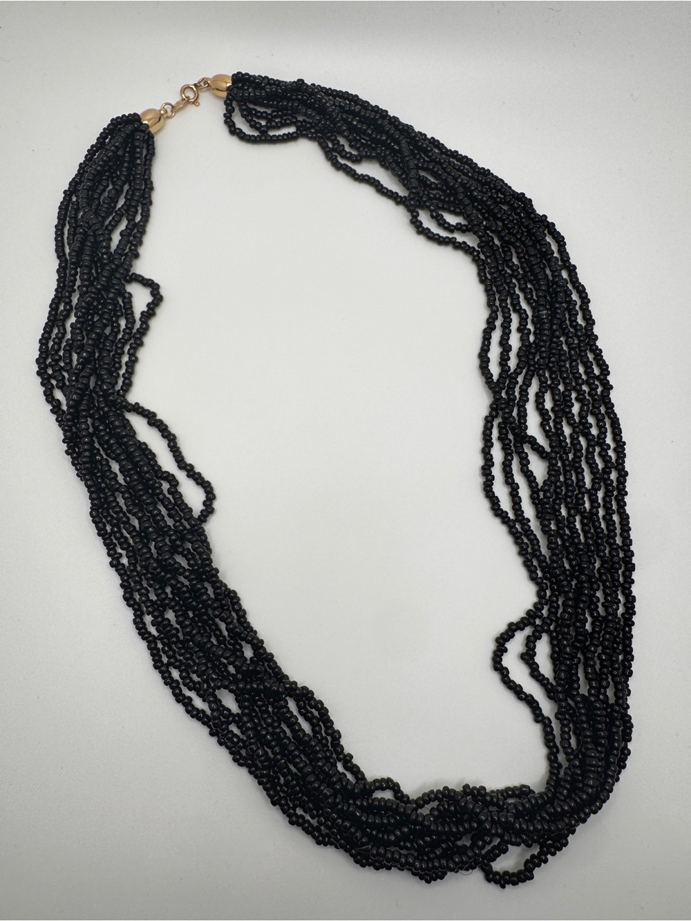 Vintage Trifari Black Multi Strand Beaded Necklace 22”